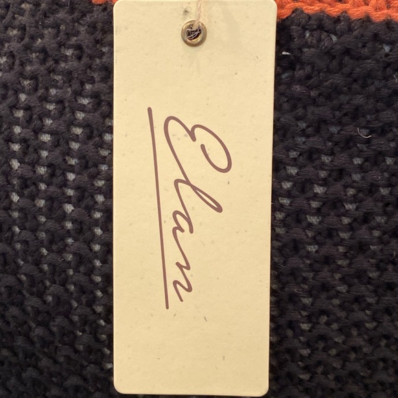 Elan Womens Black V Neck Distressed Sweater w Cream & Orange Border / M / NWT - Picture 7 of 13